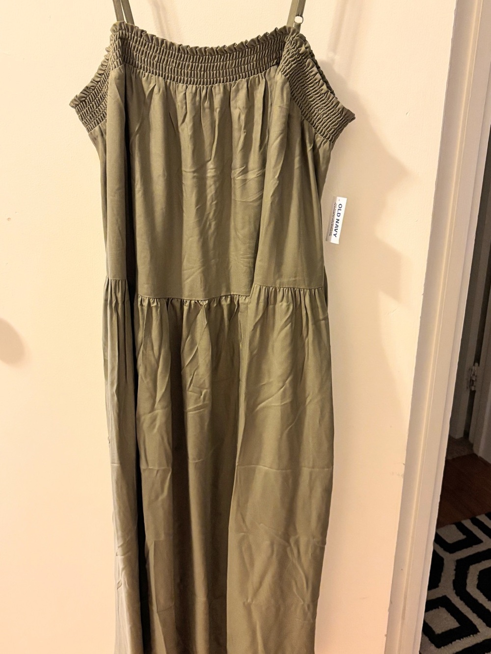 Old Navy Olive Green Smocked Adjustable Strap Maxi Dress